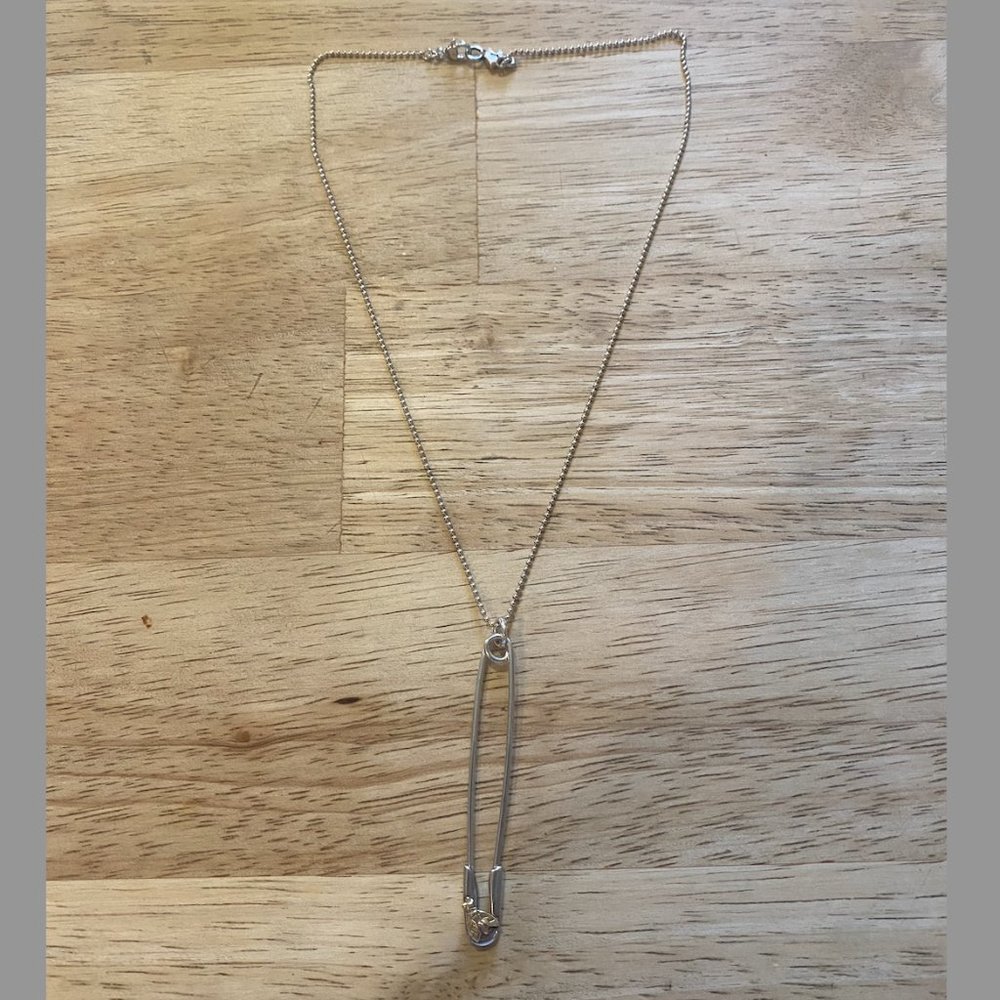 Charm Luu Sterling Silver Safety Pin Charm Necklace